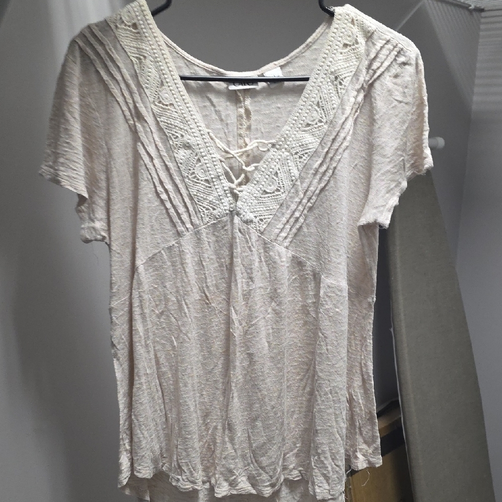 Cato Cream Lace Detail V-Neck Blouse